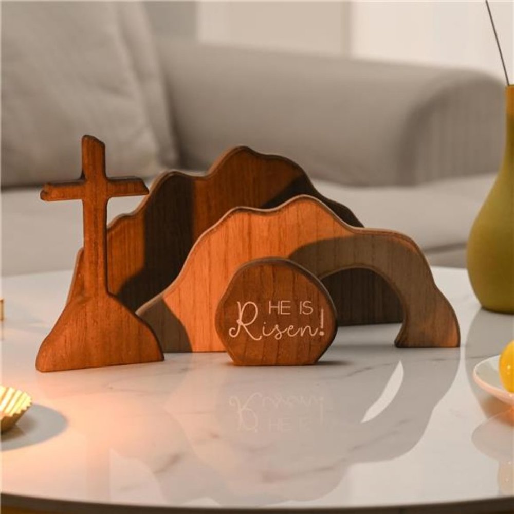 Empty Tomb Easter Scene and Cross Decoration, Wood Easter Resurrection Scene